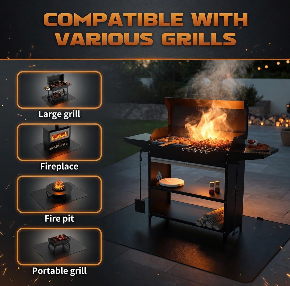 DXOKNQG mat installed under a grill protecting deck from grease and sparks