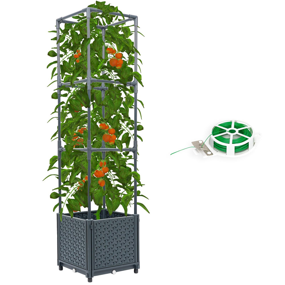 DXront front view of planter showing trellis and mobile base for easy gardening