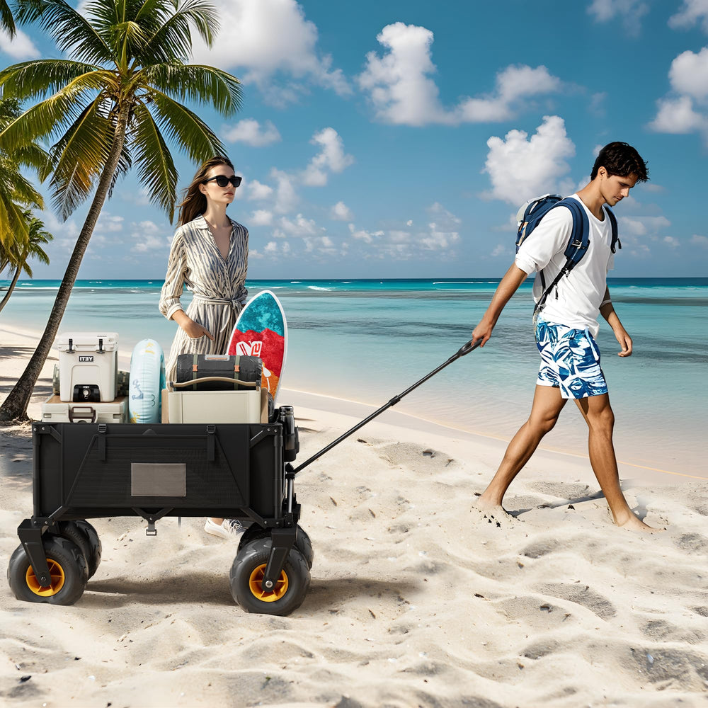 DXZ wagon on sandy beach showing easy transport across sand