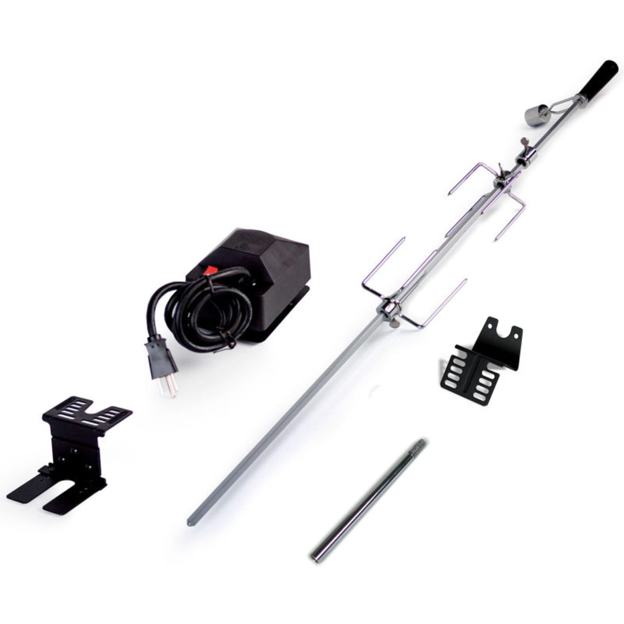 Dyna-Glo rotisserie kit front assembly mounted on grill for even roasting