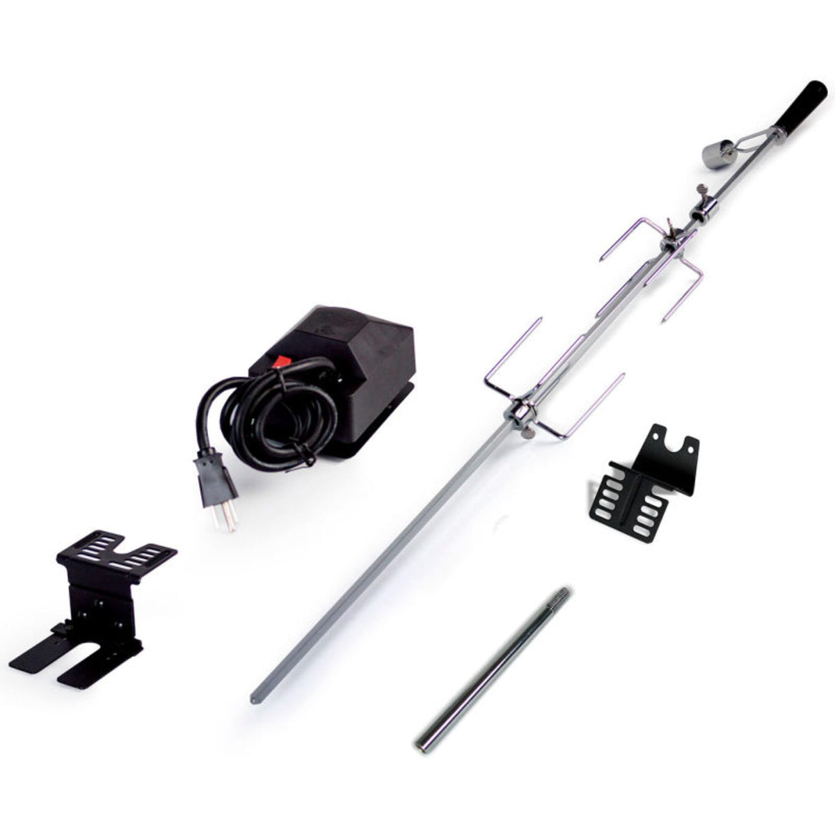 Dyna-Glo rotisserie kit front assembly mounted on grill for even roasting