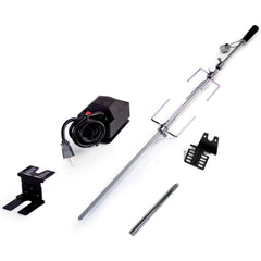 Dyna-Glo rotisserie kit front assembly mounted on grill for even roasting
