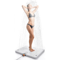 Dyna-Living front view assembled showing full outdoor shower and portability benefit
