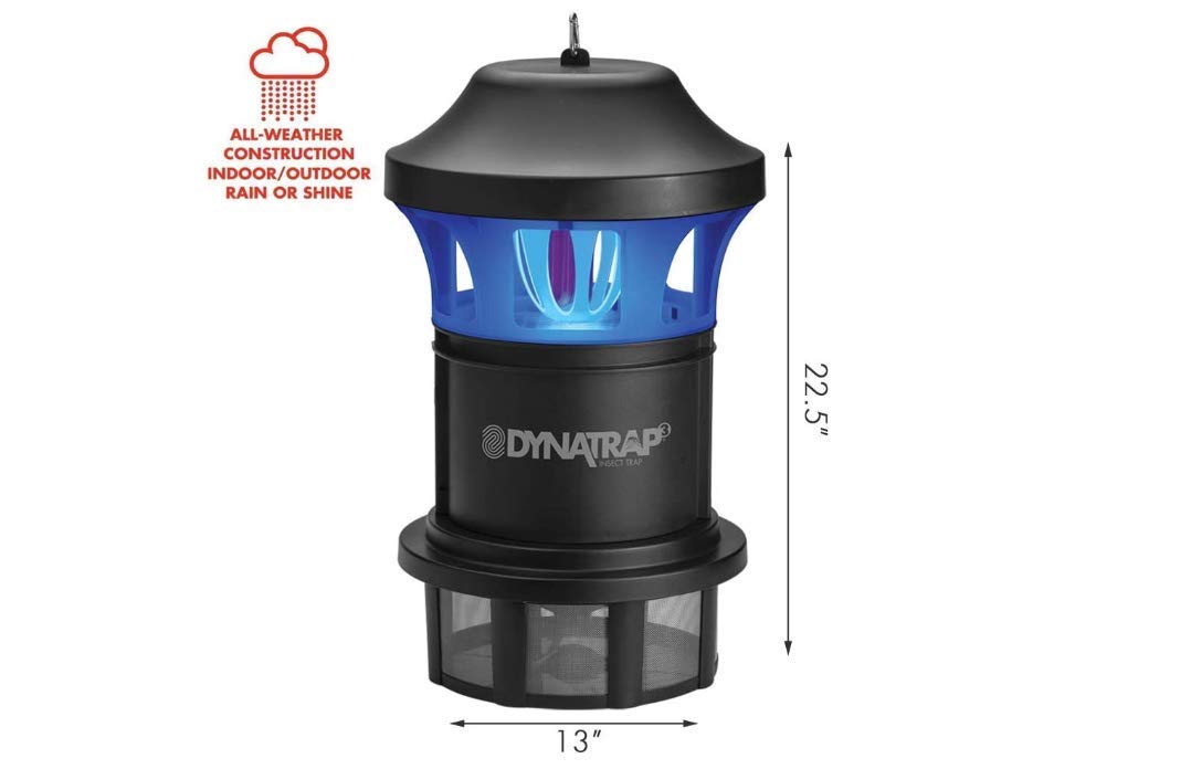 DynaTrap DT1775 mounted on patio illustrating protection of outdoor seating