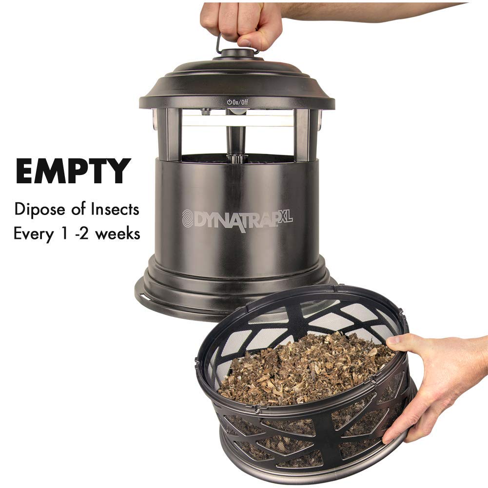 DynaTrap retaining basket open to display captured insects and easy-to-empty design