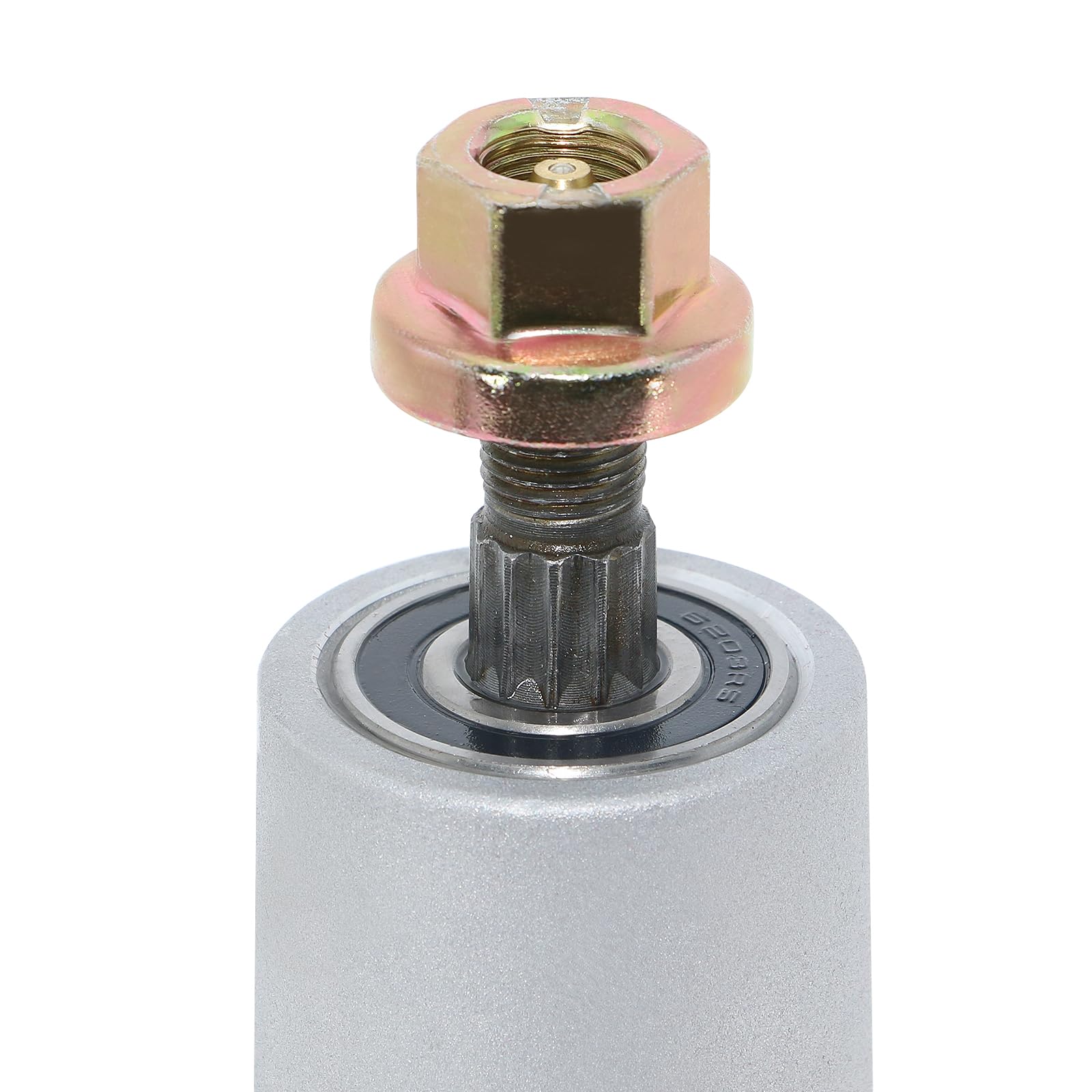 DynaVim spindle installed in mower deck demonstrating improved stability and cut quality