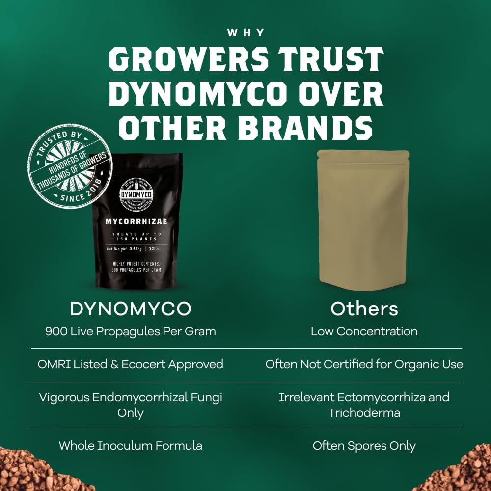 DYNOMYCO root system diagram showing increased root mass and nutrient access