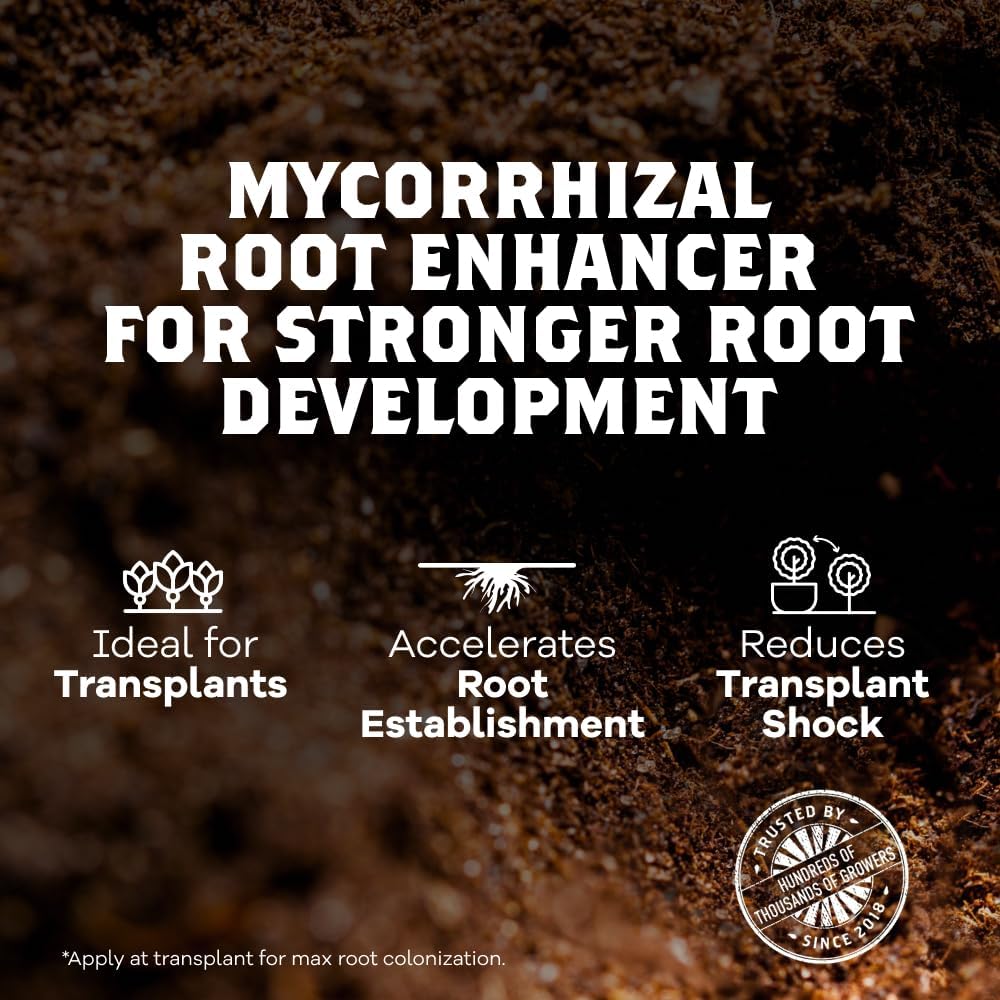 DYNOMYCO scale comparison 340g pouch beside hand to show plant coverage