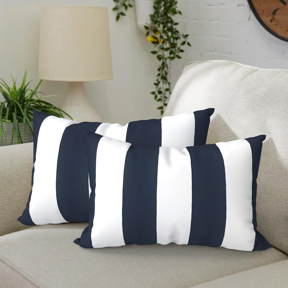 DYTXIII front view of cabana navy lumbar pillow showing pattern and color pop