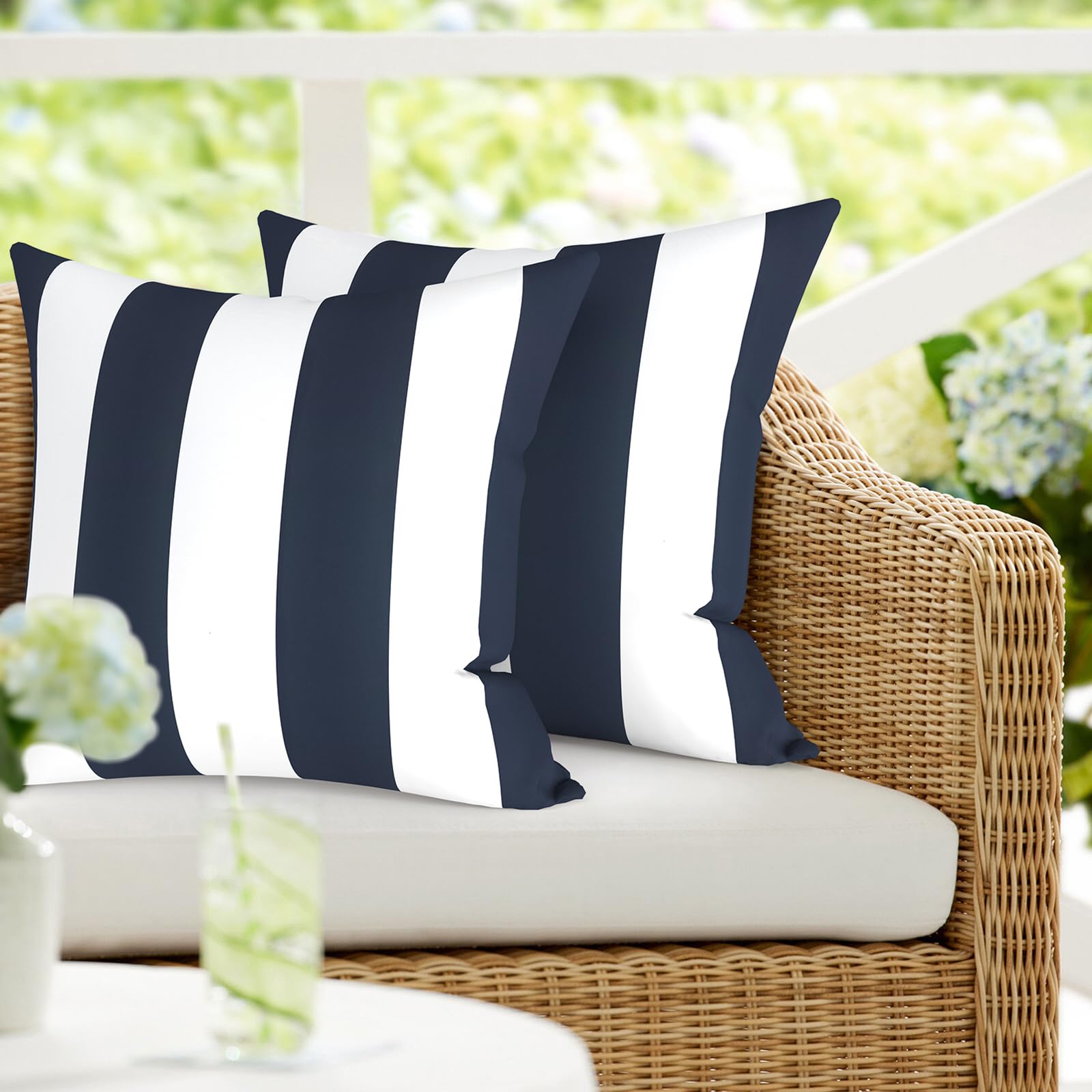 DYTXIII front view Cabana Navy pillow showing pattern and curb appeal