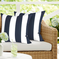 DYTXIII front view Cabana Navy pillow showing pattern and curb appeal