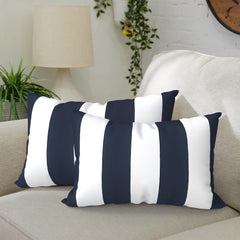 DYTXIII front view of cabana navy lumbar pillow showing pattern and color pop