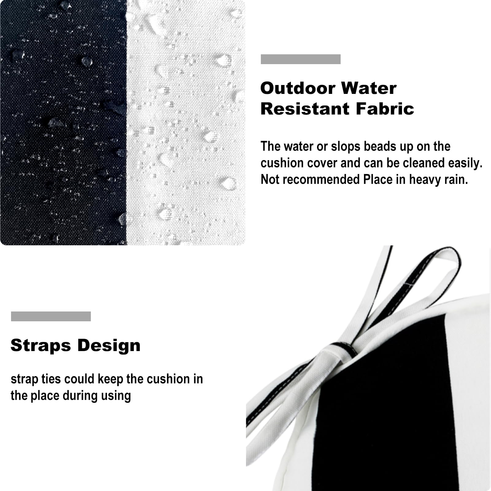 DYTXIII cushion ties and reinforced stitching for secure attachment