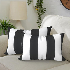 DYTXIII front view cabana black pillow showing pattern and benefit of weather-ready style