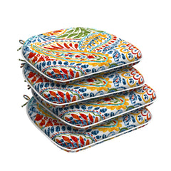 DYTXIII front view of four cushions showing colorful paisley pattern and tidy edges