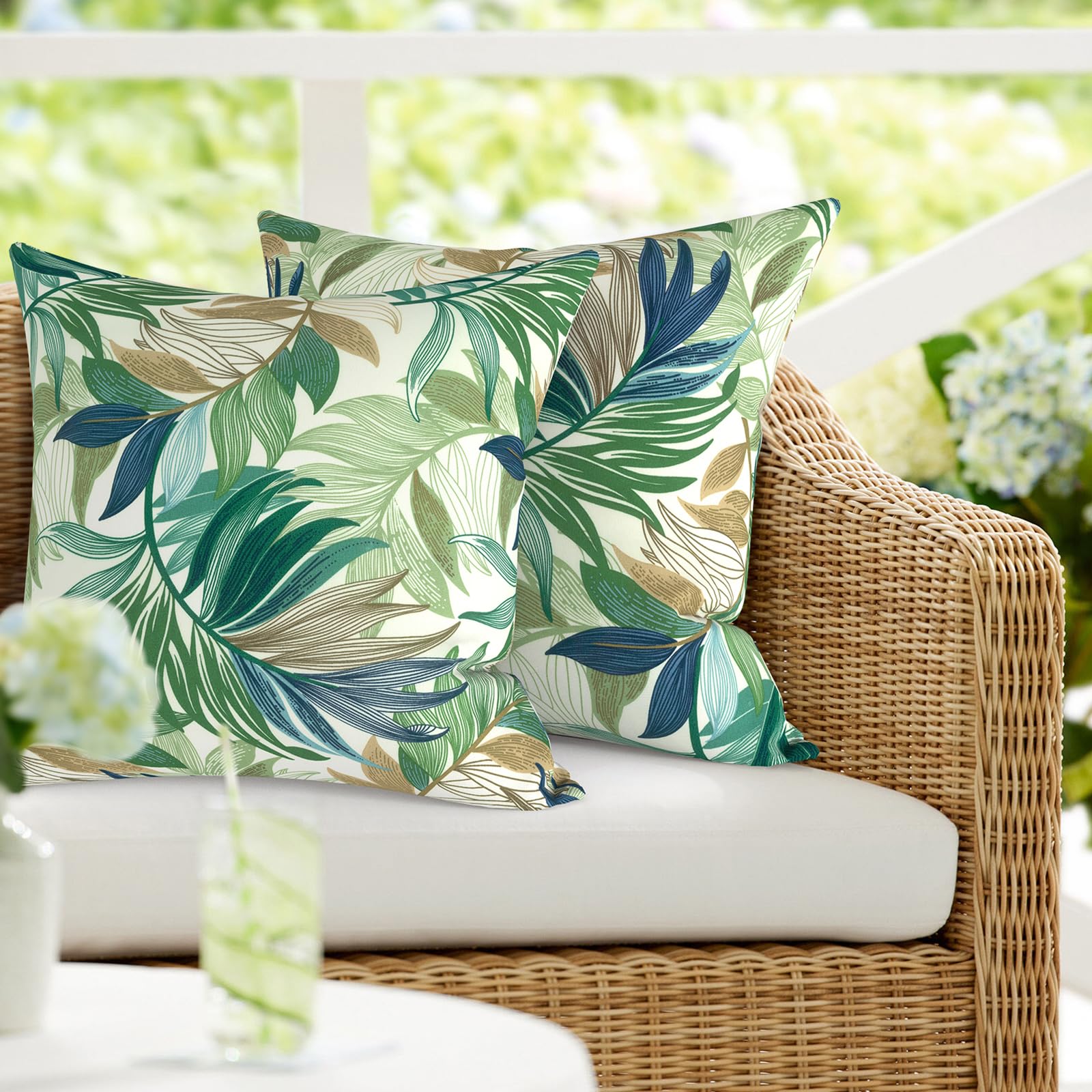 DYTXIII front view lush leaf green pillow adds vibrant outdoor style