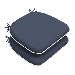 DYTXIII front view of two navy seat cushions showing neat edges and tidy ties for stable seating