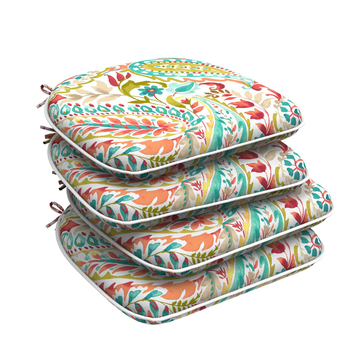 DYTXIII front view of paisley cushion set showing bright pattern and tidy ties for instant decor upgrade
