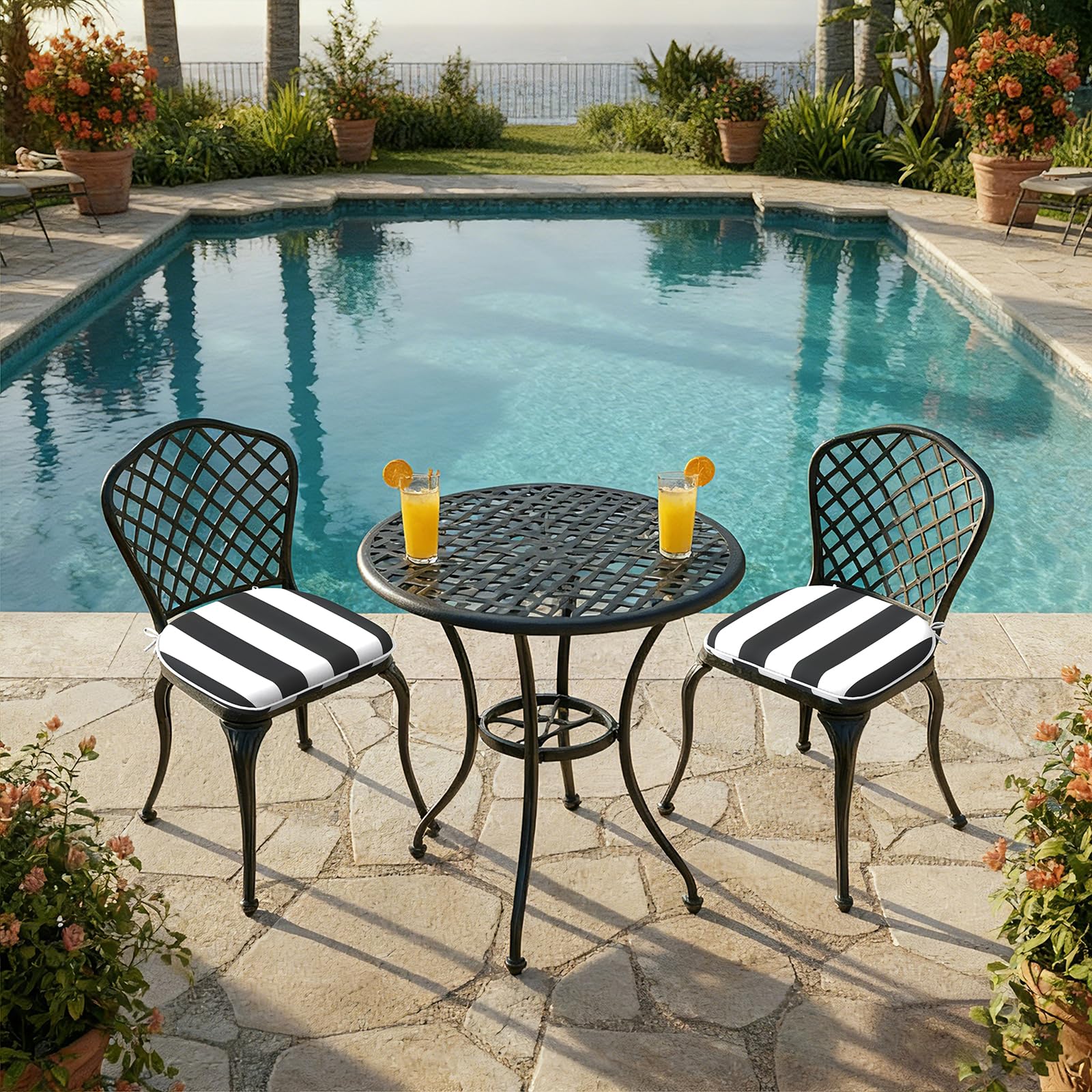 DYTXIII cushions styled in garden setting adding comfort and style