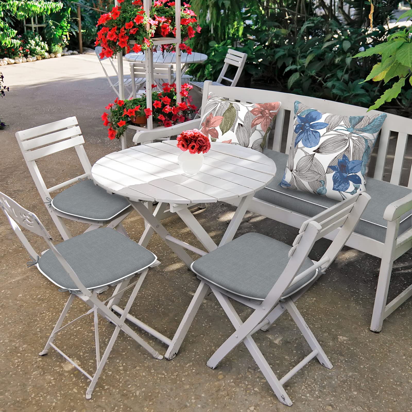 DYTXIII cushions on a patio set showing weather-ready outdoor style