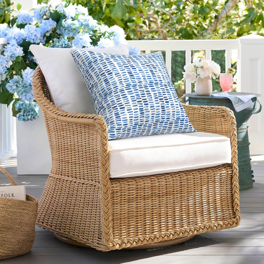 DYTXIII pillows on porch swing creating cozy outdoor seating benefit