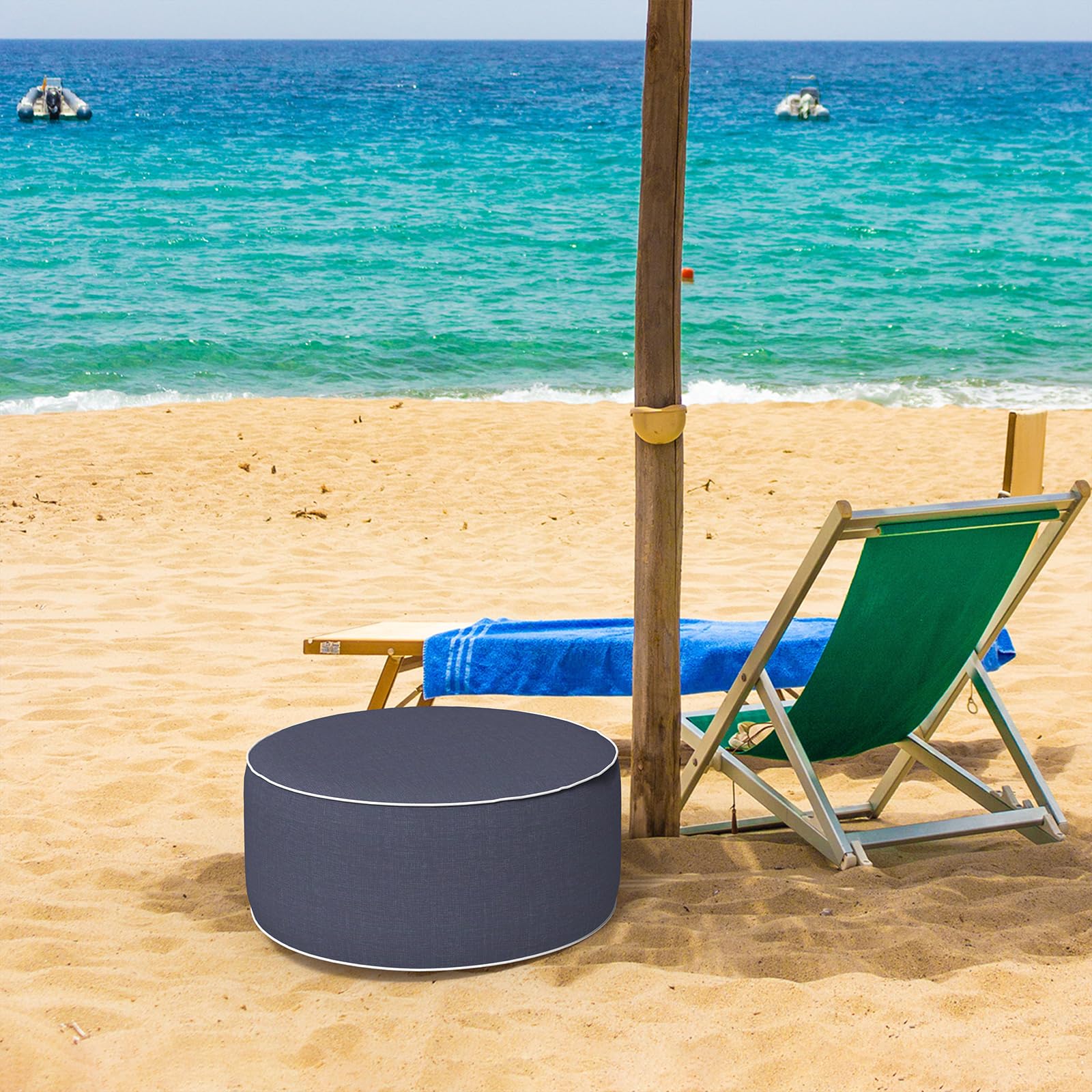 DYTXIII ottoman at the beach campsite showing lightweight seating for trips