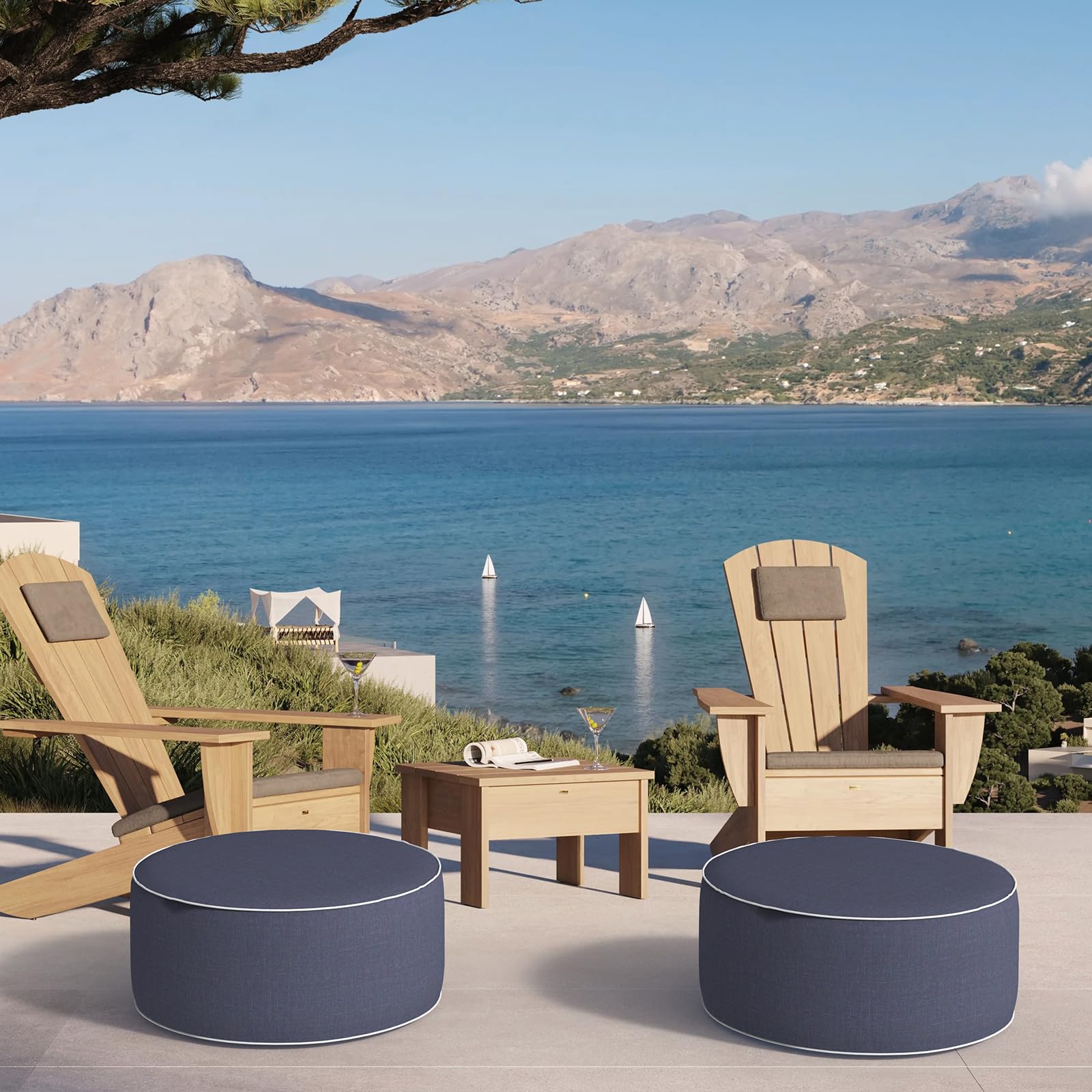 DYTXIII ottoman on a patio showcasing water-repellent cover for outdoor relaxation