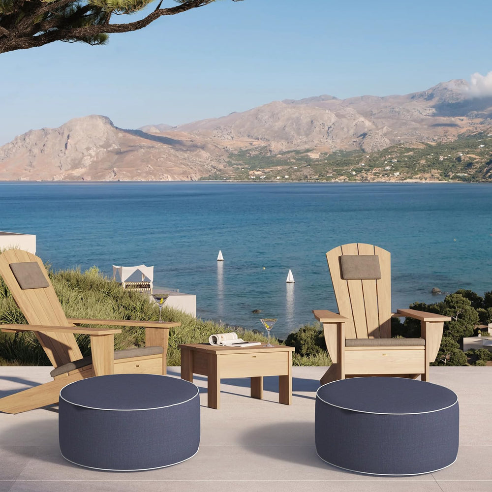 DYTXIII ottoman on a patio showcasing water-repellent cover for outdoor relaxation