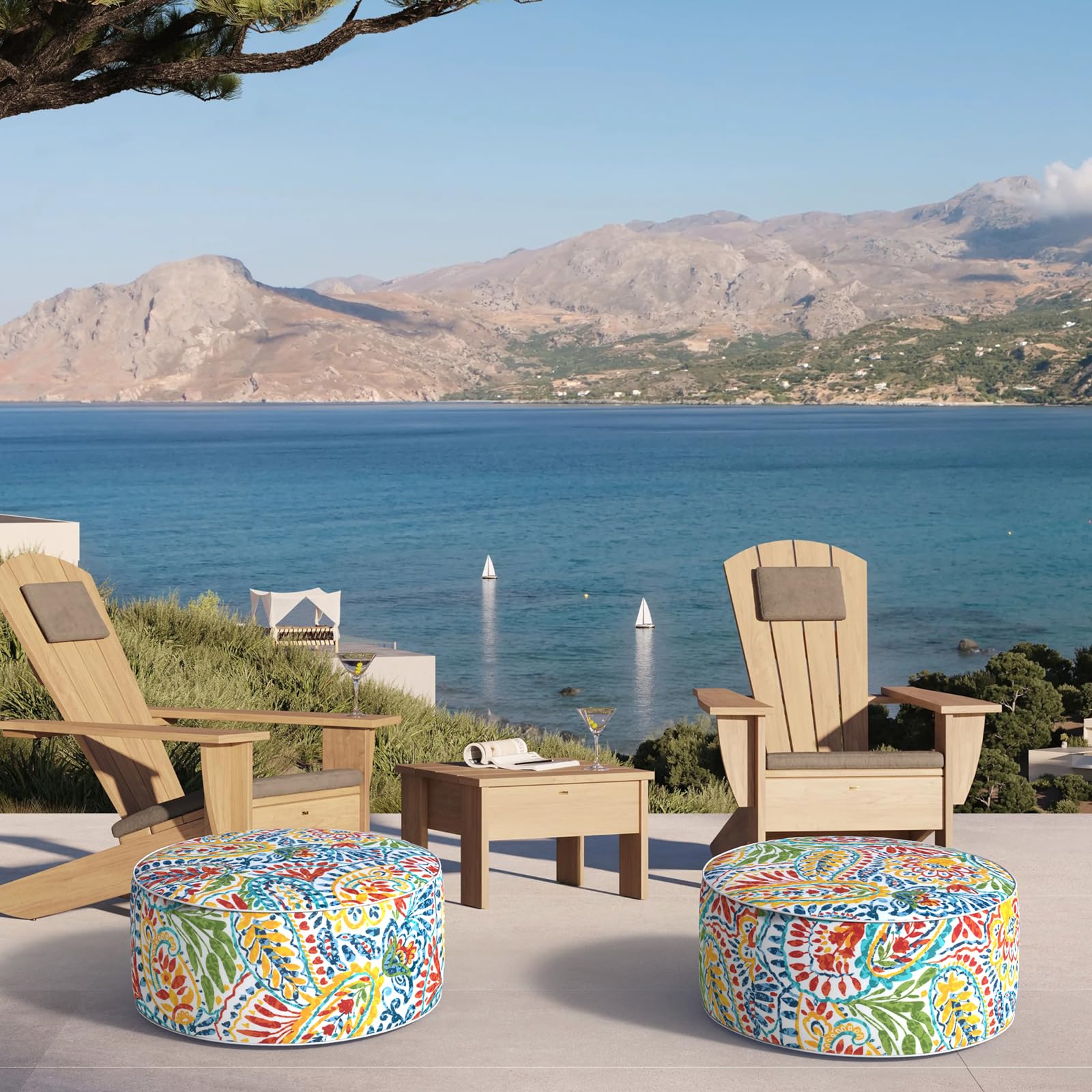 DYTXIII pouf on lawn showing outdoor-ready UV protection
