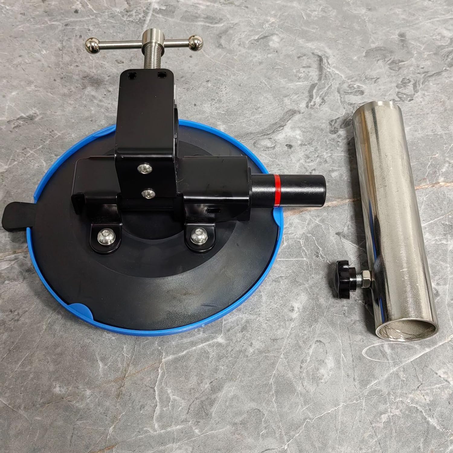 DYXDYC assembly and pump closeup highlighting simple no-drill installation benefit