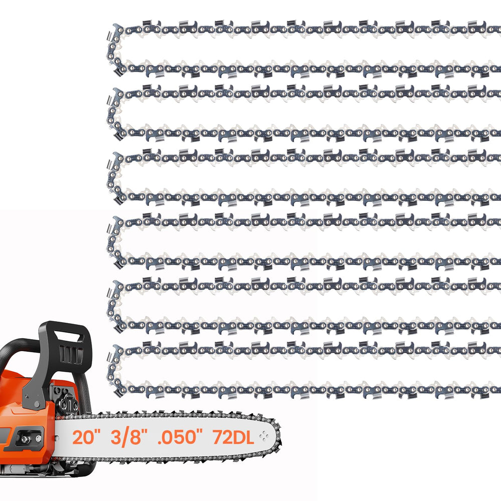 E & S front packaging showing six 20-inch chains and compatibility list for convenience