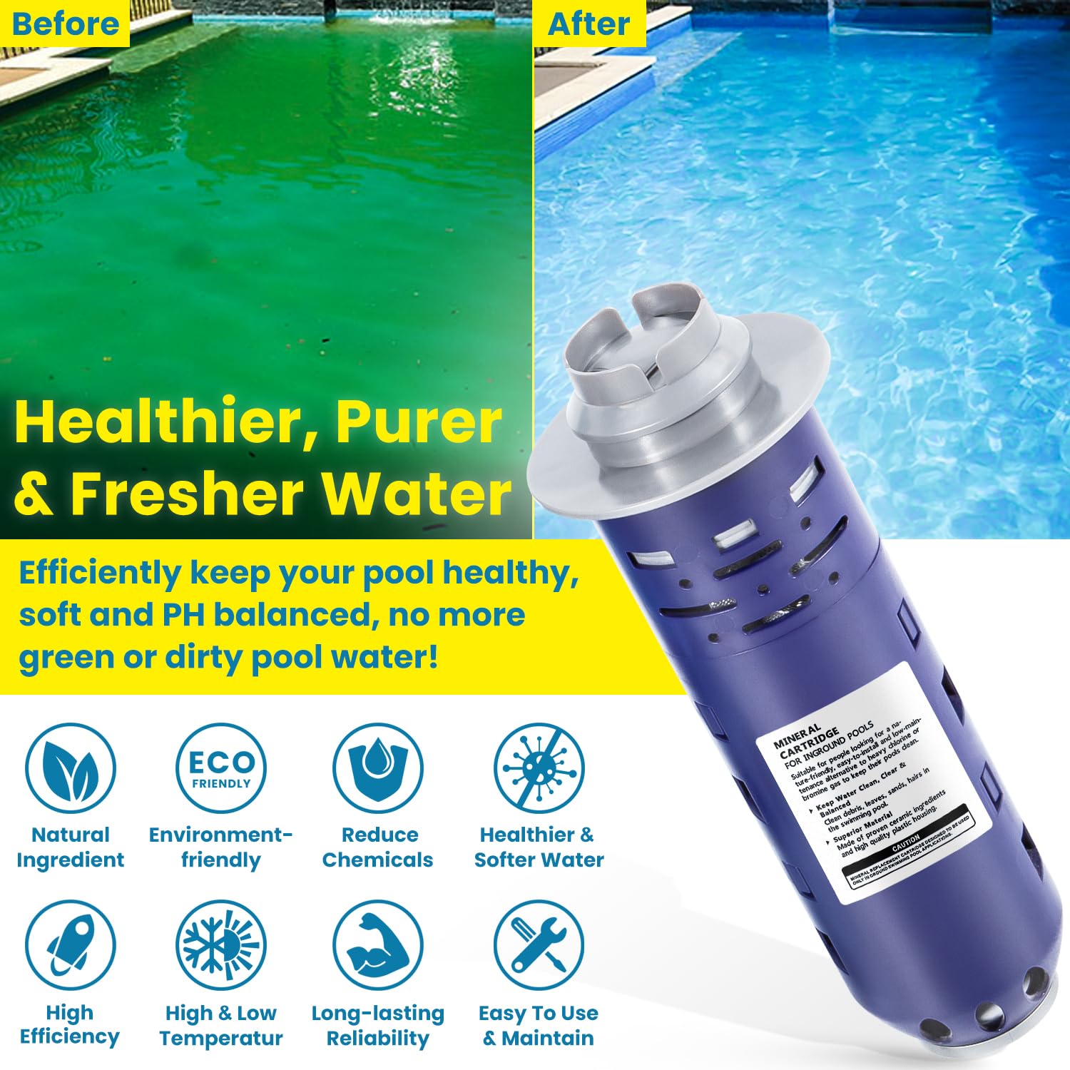 E-cowlboy cartridge installed in a pool system for easy replacement