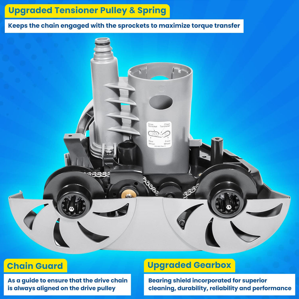 E-cowlboy tensioner pulley and spring assembly close-up, improved tension for smoother operation