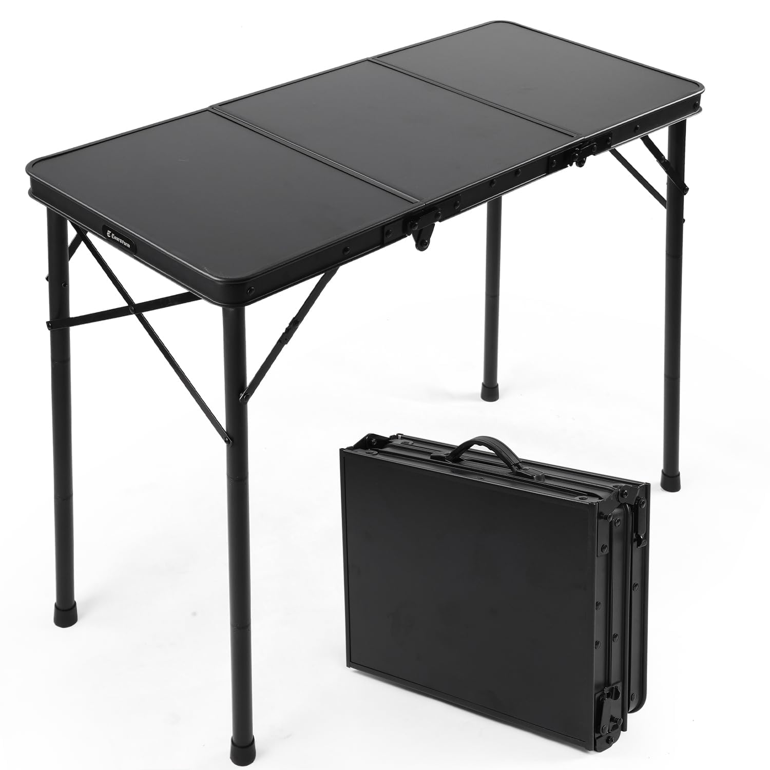 E EASTSTORM front view of table open showing portable surface and setup benefit