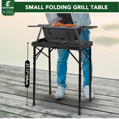 E EASTSTORM in use at standing BBQ illustrating ergonomic cooking benefit