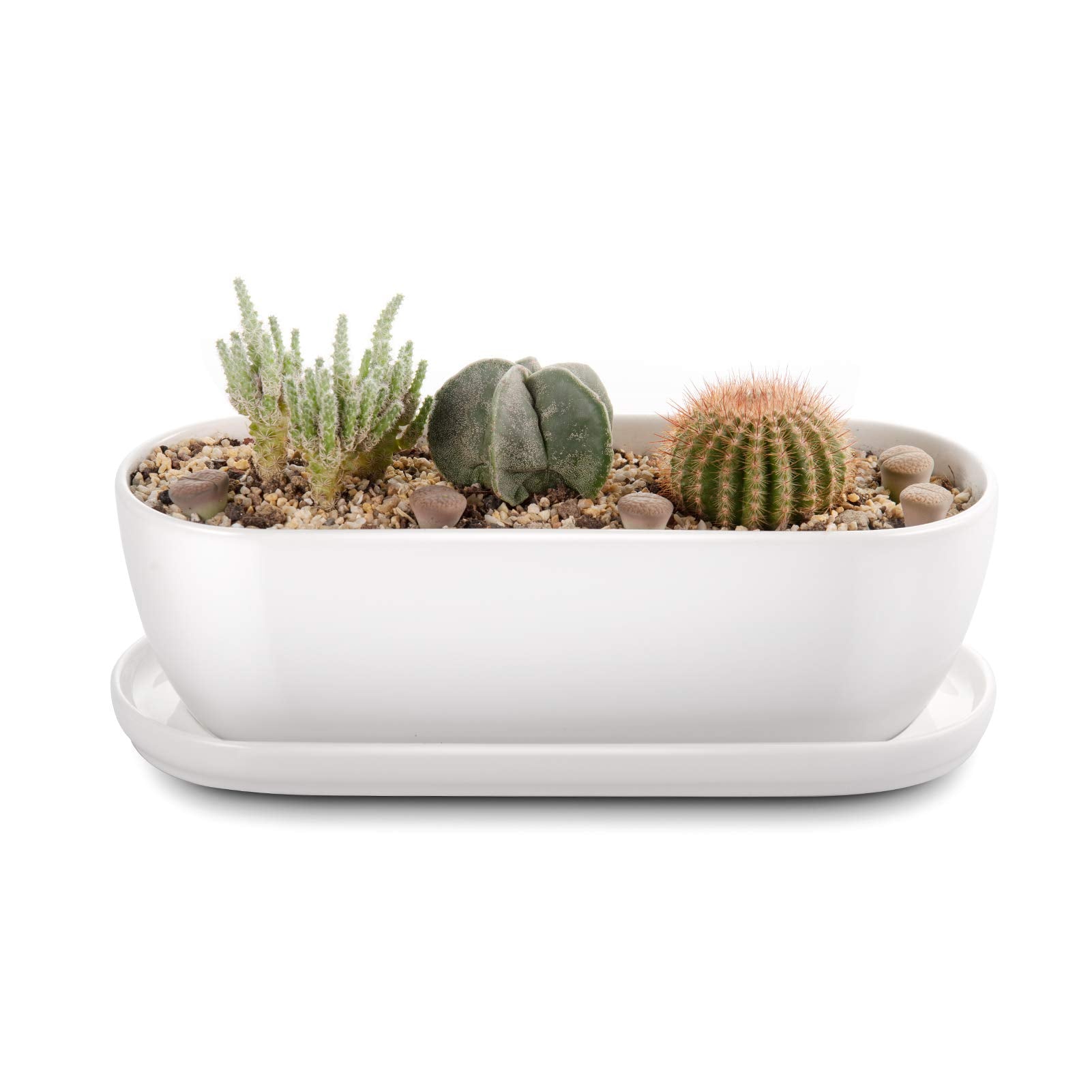E-liu oval planter front view showing minimalist white design and balance