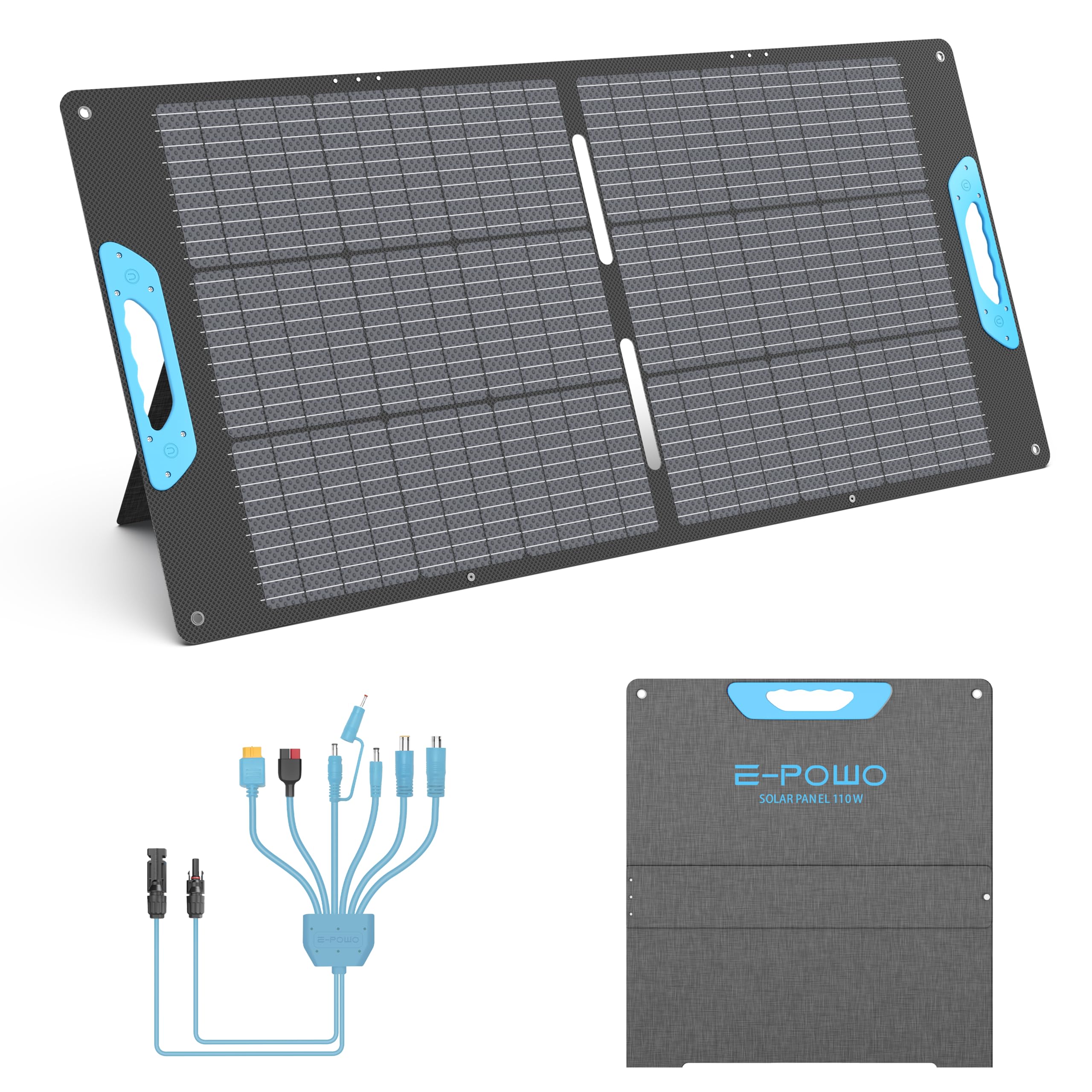 E-POWO folded panel front view showing compact portability and easy carry