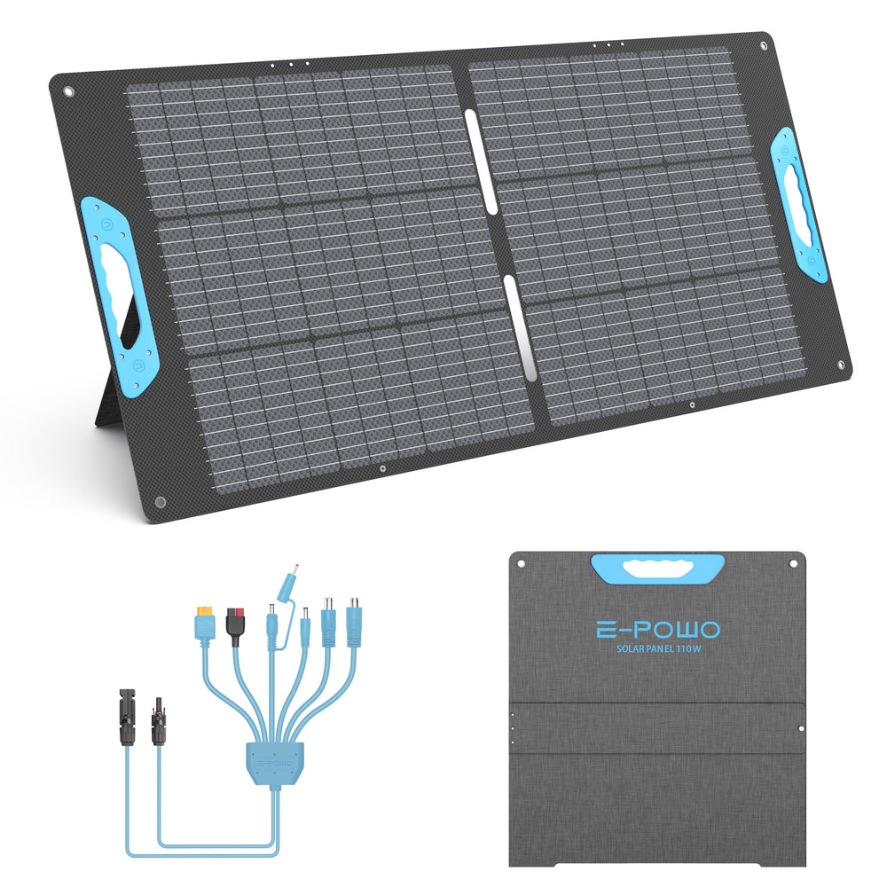 E-POWO folded panel front view showing compact portability and easy carry
