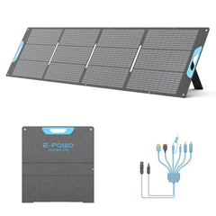 E-POWO folded 220W panel front view showing compact portability and quick transport