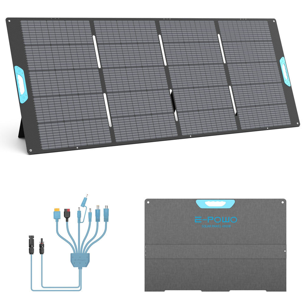 E-POWO folded 400W panel briefcase view for easy transport and storage