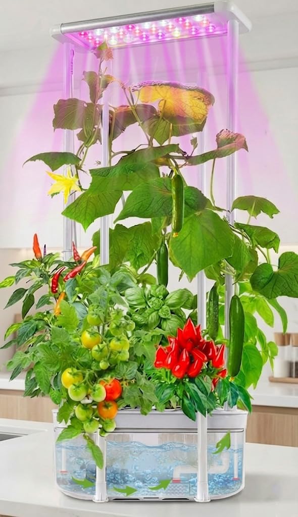 E SUPEREGROW full system showing compact vertical setup and fast harvest benefit