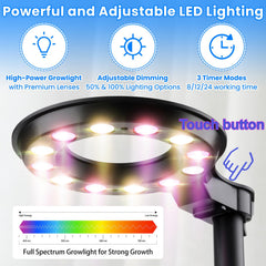 E SUPEREGROW adjustable LED grow light extended to different heights for growth