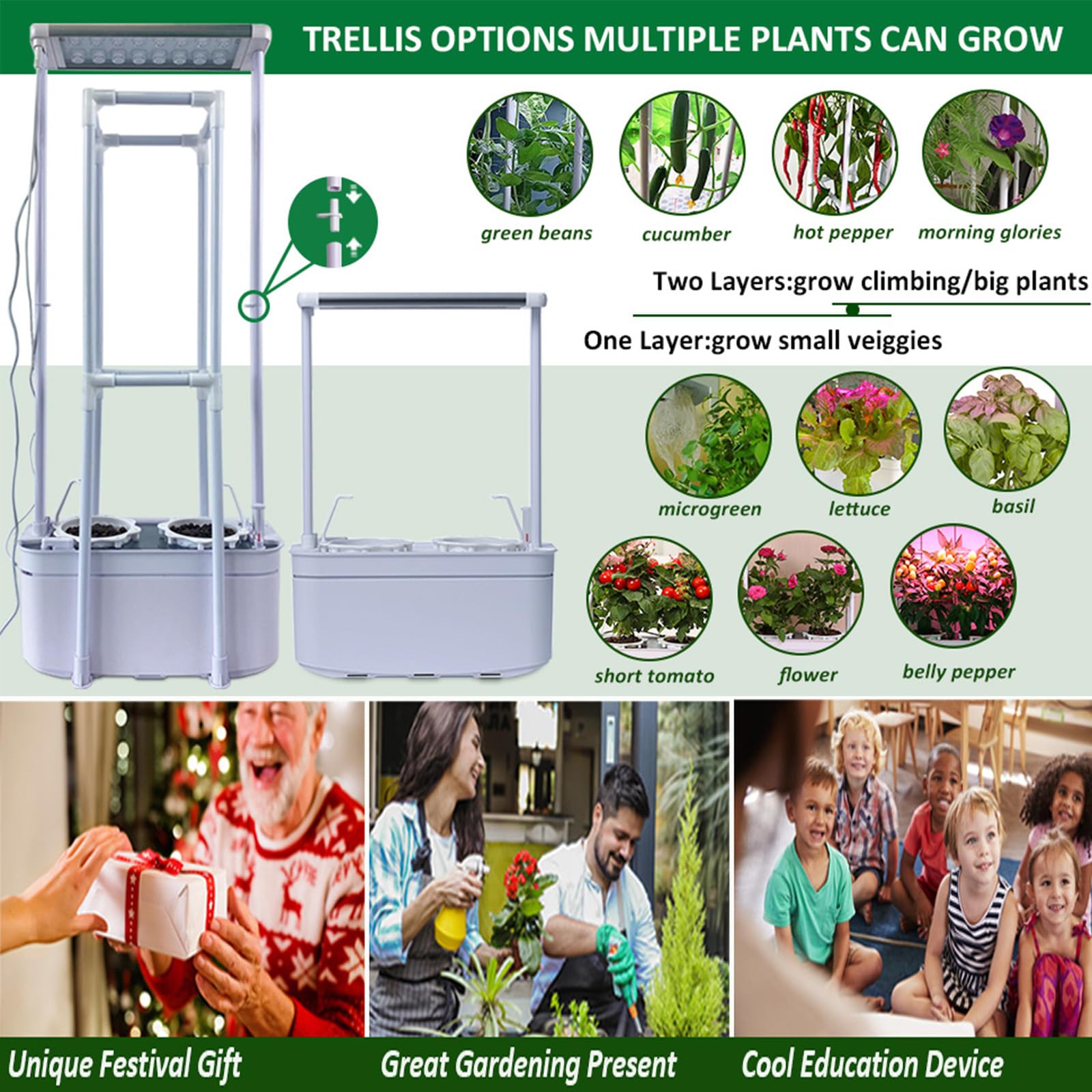 E SUPEREGROW height adjustment mechanism for taller plant varieties