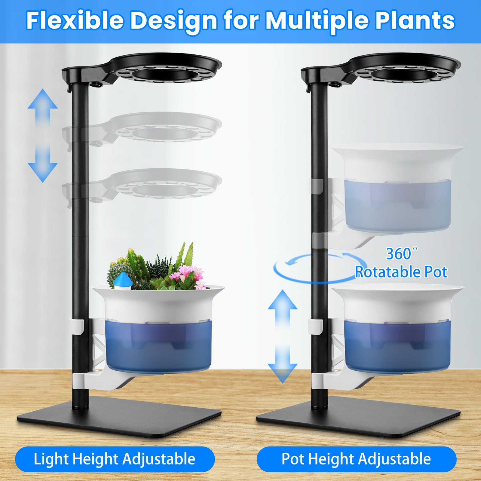 E SUPEREGROW metal stand base close-up showing sturdy construction and stability