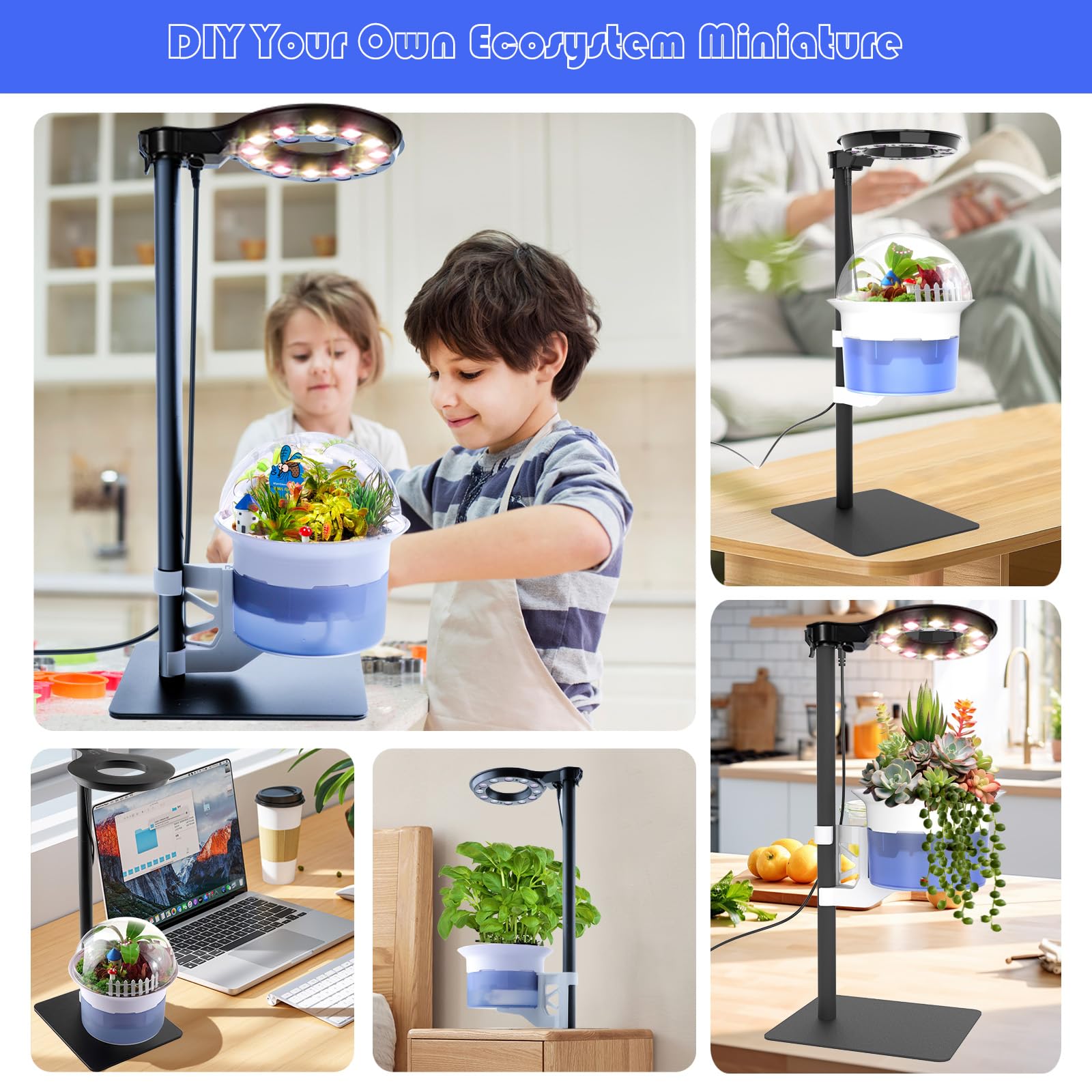 E SUPEREGROW hand beside planter to show compact size and scale for homes