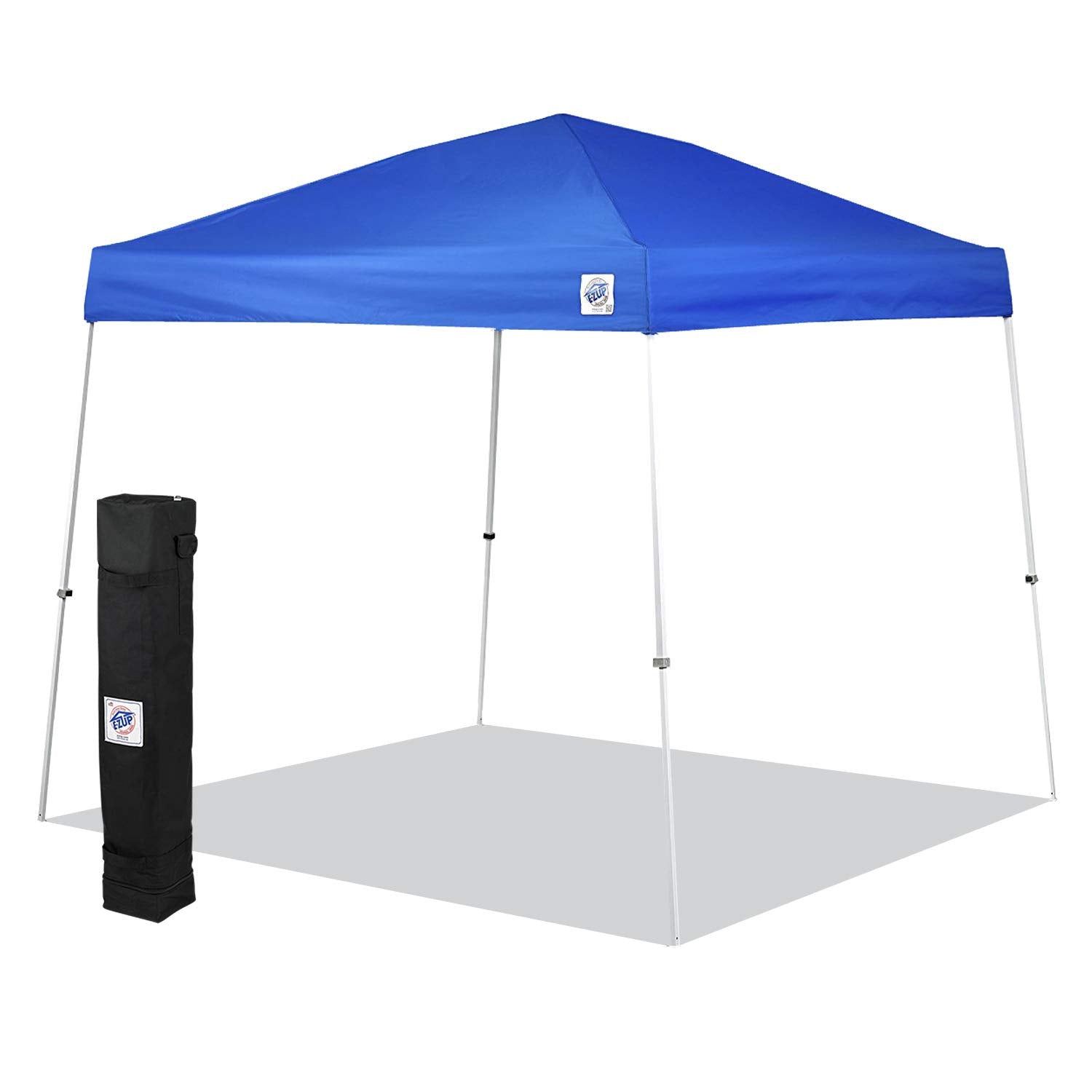 E-Z UP front view showing royal blue canopy and wide shaded area