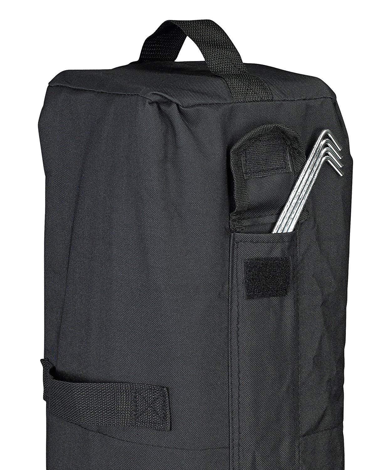E-Z UP packaged canopy with roller bag and spikes ready to go