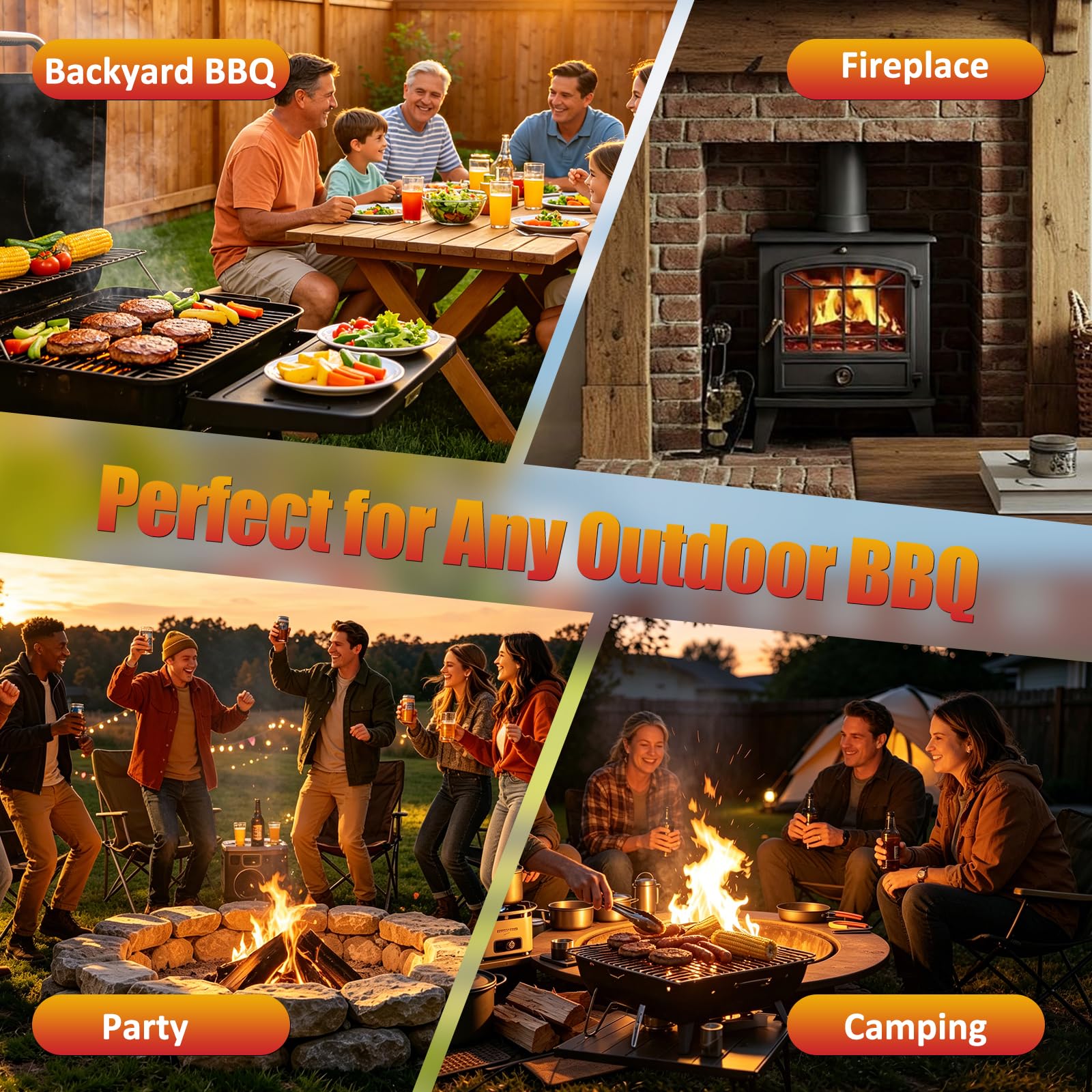 E500 lifestyle backyard BBQ with chimney starter showing faster startup and effortless grilling