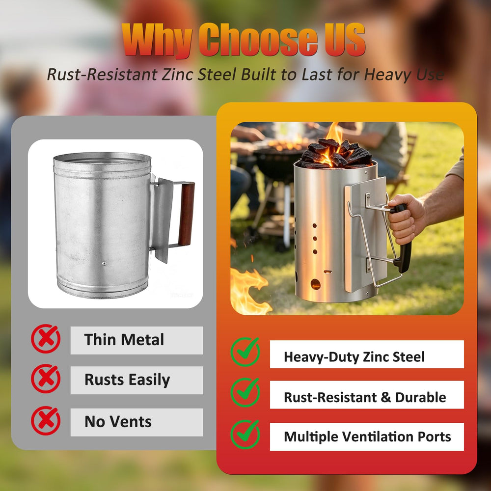 E500 pouring hot coals into grill depiction showing controlled pour for even heat distribution