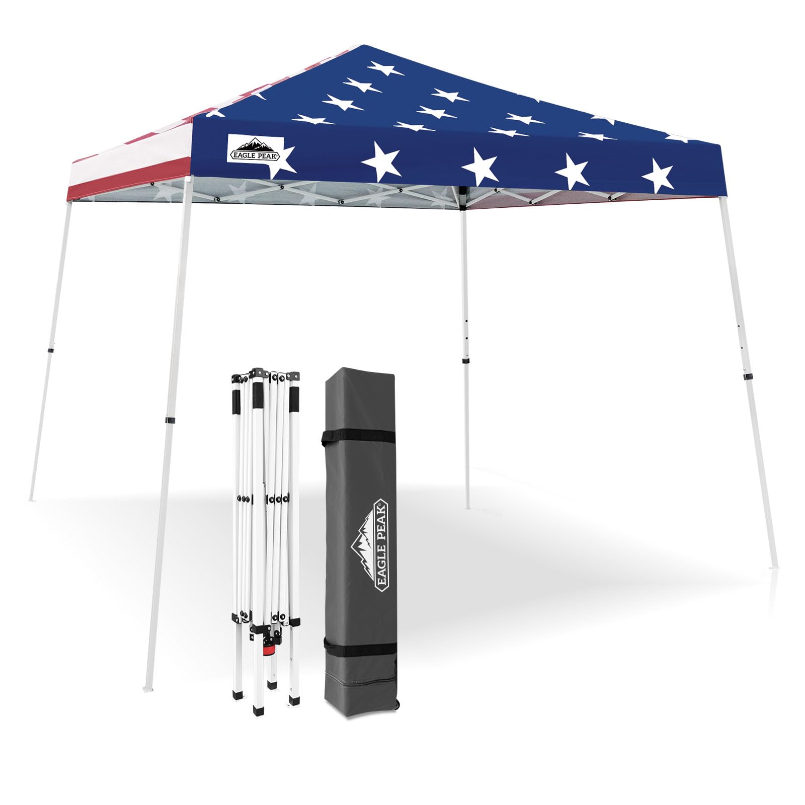 EAGLE PEAK canopy front view showing American Flag print and instant shade